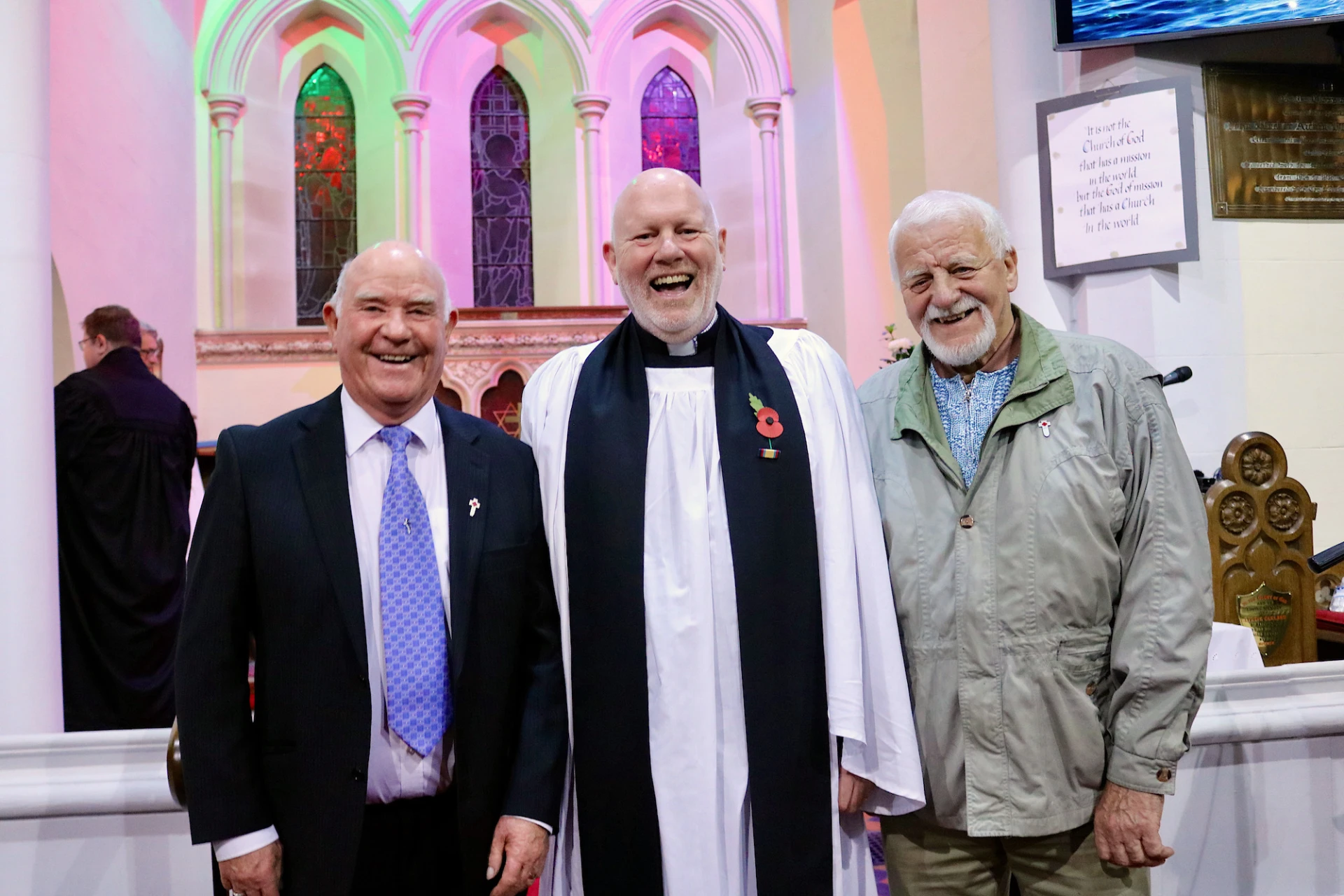 Adrian with Vicar's Churchwarden, Ernest Dunbar (left) and Balligan Churchwarden, Andy Brown