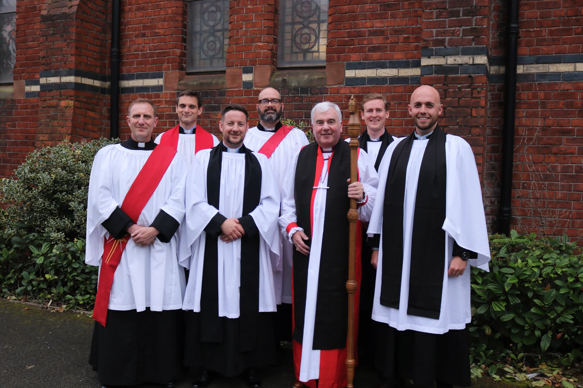 Bishop David with his five new deacons and the preacher, Revd Richard Moy (back left)