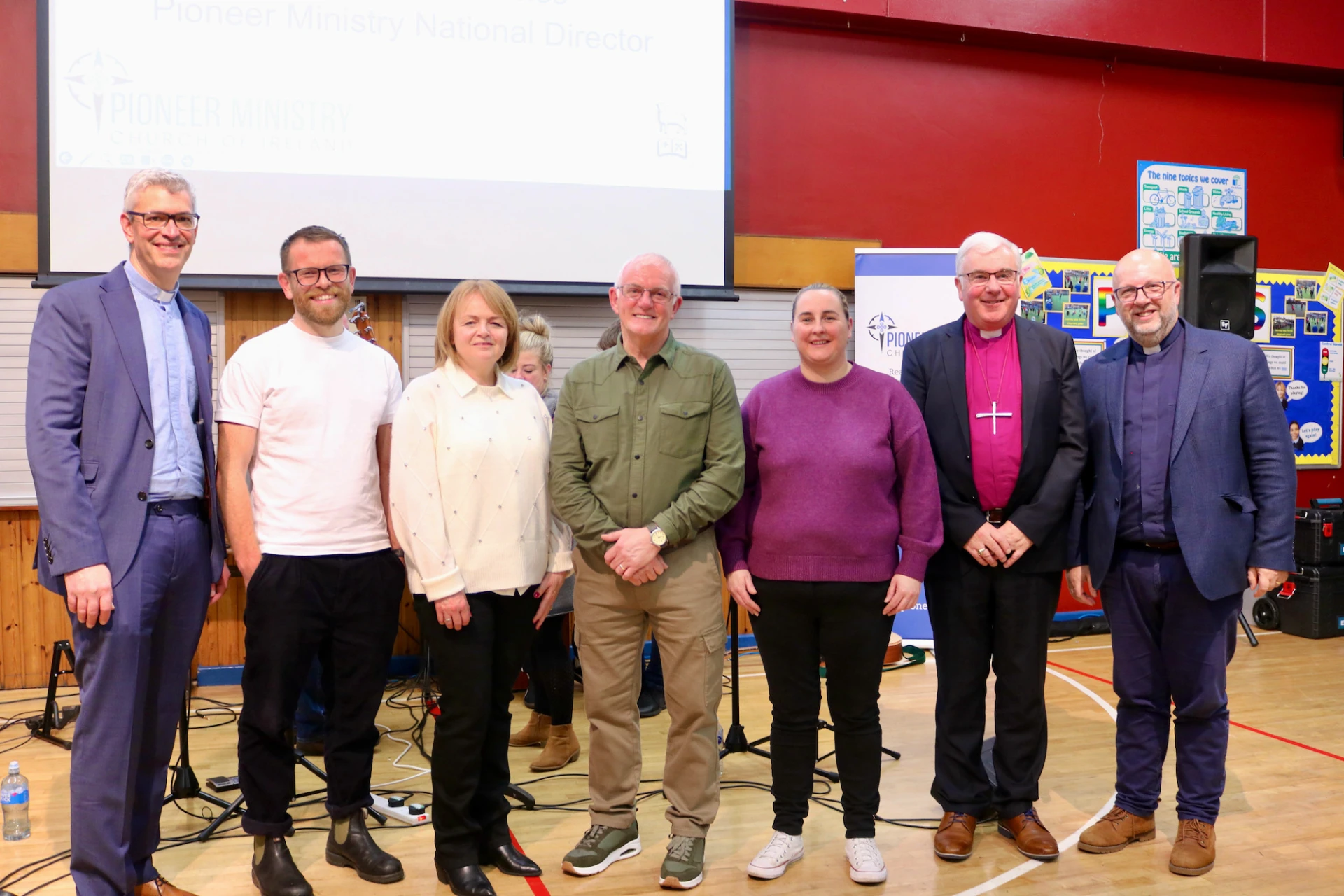 Archdeacon Jim Cheshire, Tim Burns, Lorraine Anderson, Nevin Anderson, Natalie Trainor, Bishop David and Archdeacon Mark Harvey