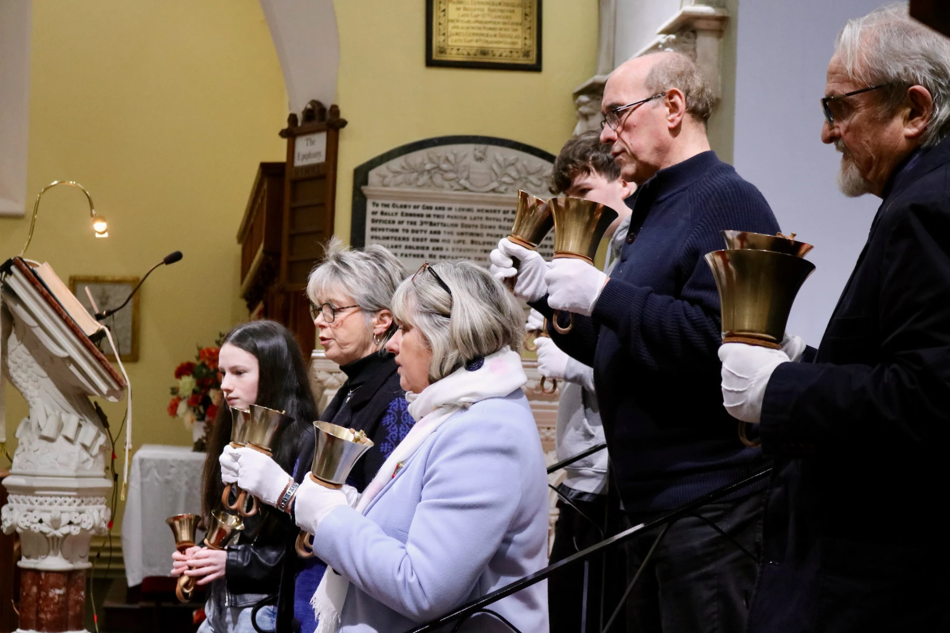 Handbell ringers in action