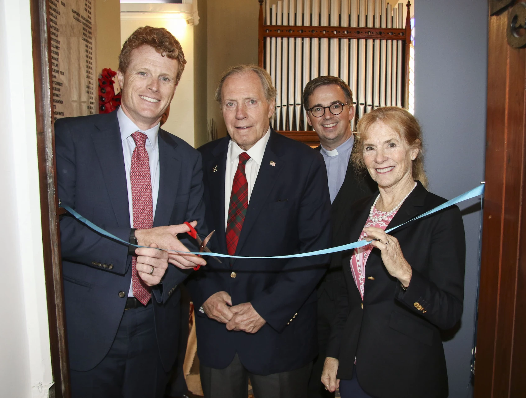 Joe Kennedy III officially opens the Livingston Centre as Henry and Susan Livingston and Revd Dr Stanley Gamble look on