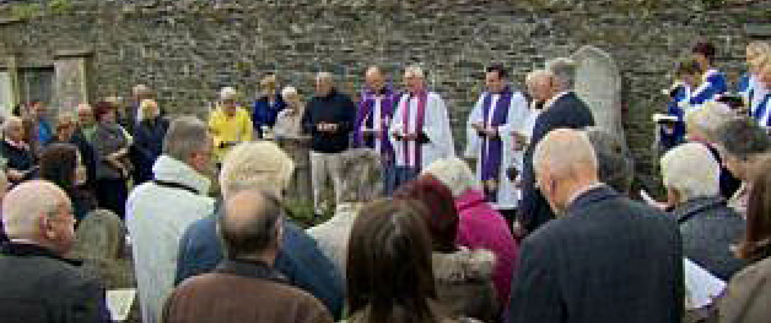 Funeral service at Bangor Abbey for 800 year–old human remains