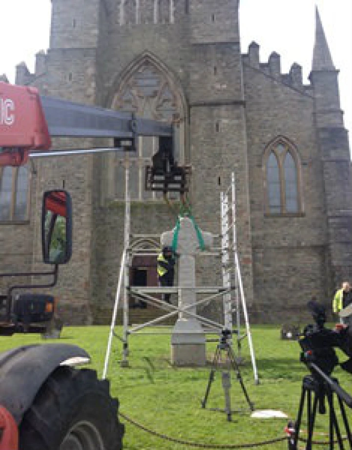Replica High Cross in place at Down Cathedral 